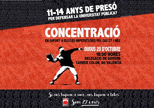 Cartell Concentracio 2o d'octubre a les 18:00 h. Delegació de Govern Valencia